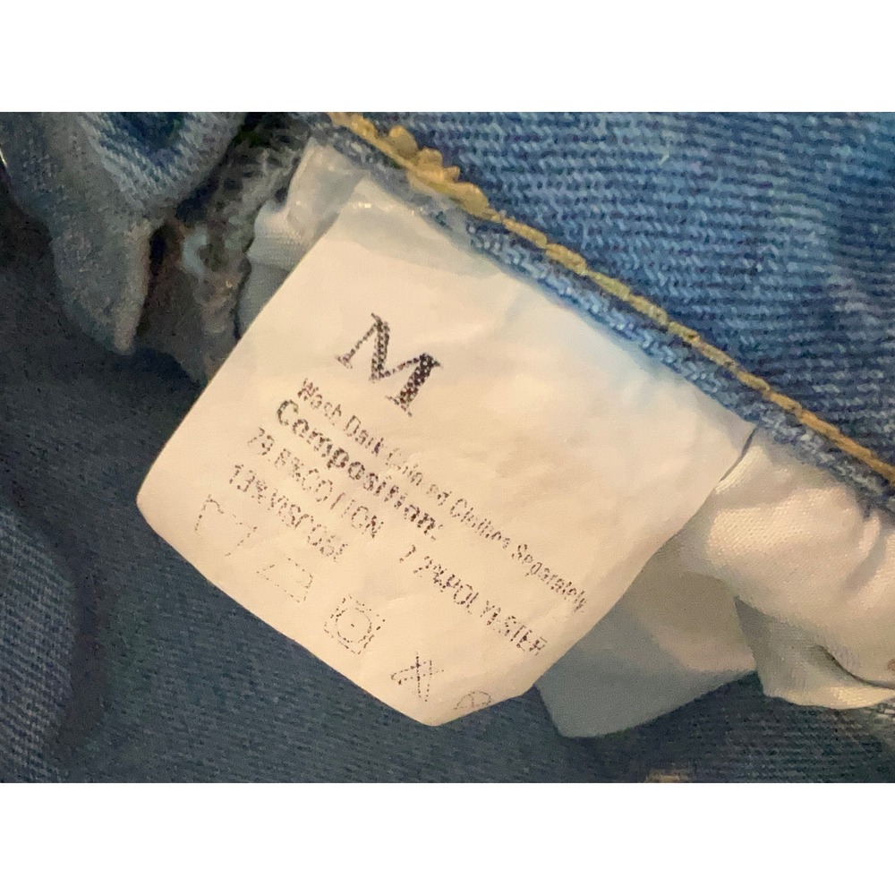 Distressed Denim Overall Skirt Light Wash Ripped Mini Pinafore Dress Medium - Picture 4 of 5
